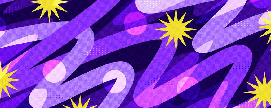 Creative and Colorful Background with Purple Wavy Lines and Gingham Texture Pattern Effect. Abstract Layout Design with Dynamic and Colorful Elements vector