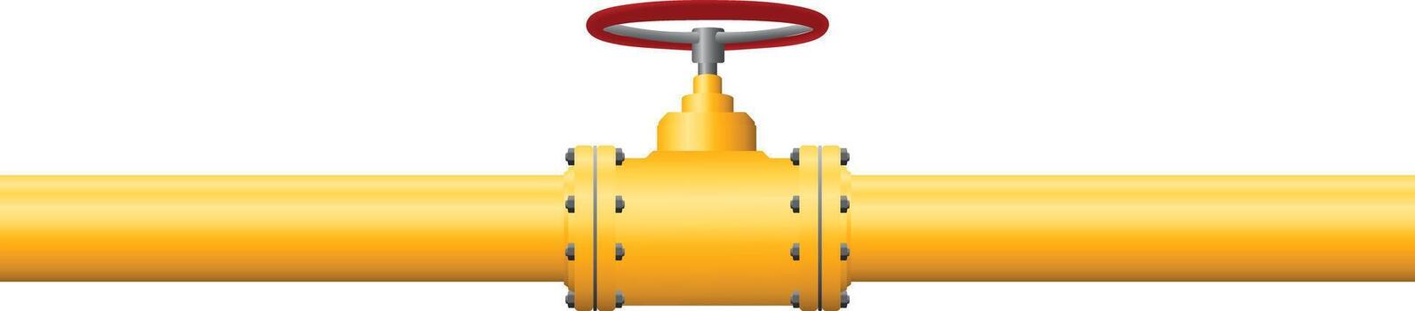 Yellow industrial pipeline with a round valve in the center without background. vector