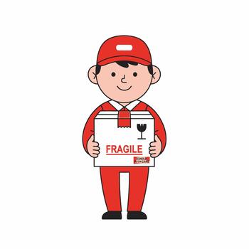 Delivery Man Carrying Fragile Package with Care and Precision. vector