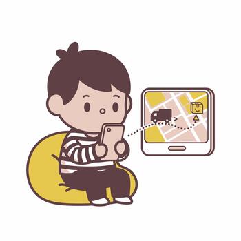 chico utilizando navegación aplicación en teléfono mientras relajante. vector