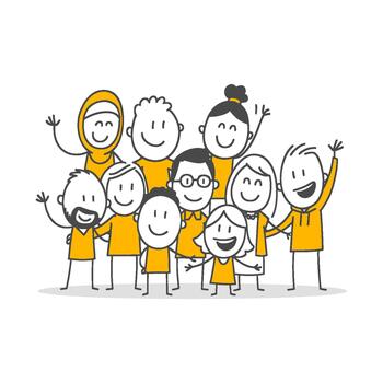 A happy community of employees enjoying teamwork and success on a sunny day. vector