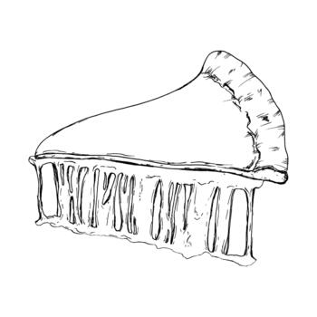 illustration of a pizza slice with melting cheese stretching down in long strands. The line work highlights texture, making it useful for menus, branding, packaging and food-themed graphics vector