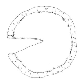 illustration of a plain pizza base with a single slice cut out. Hand-drawn crust texture makes it suitable for menu layouts, recipe graphics, dough concepts and customizable food design themes vector