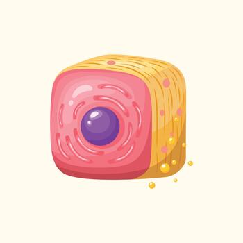 ilustración de un en forma de cubo biológico célula con núcleo y interno estructuras, ideal para ciencia, médico, y educativo aplicaciones vector