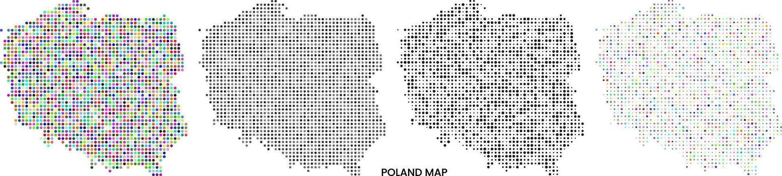 Bundle of Poland map in multicolor dotted pattern infographic view vector