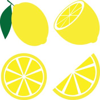 Fresh Lemon with slices isolated on white background vector