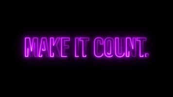maken het tellen neon gloed kleurrijk tekst animatie Aan zwart achtergrond, glimmend levendig motiverende typografie met helder licht Effecten modern gloeiend citaat ontwerp lus voor inspiratie en succes videos