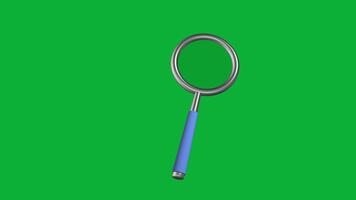 ingrandimento bicchiere ricerca animazione su verde sfondo, 3d realistico ricerca attrezzo con liscio movimento, blu maniglia ispezione icona per indagine, scoperta, e moderno digitale ui visivo effetti video