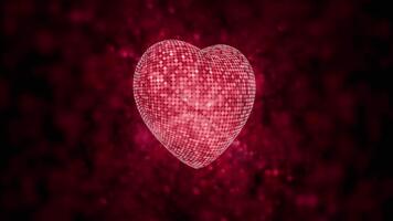 brillante rojo corazón rotación con suave floración bokeh antecedentes. brillante rojo corazón animación. 4k video