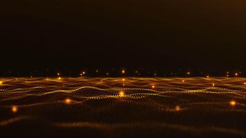 4k 60 fps sin costura lazo con brillante dorado partícula ondas, formando un dinámica lujoso movimiento superficie con elegante ligero brillar y inmersivo visual energía. video