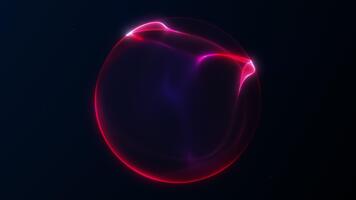 resumen plasma esfera con neón rojo-magenta brillante líneas giratorio en un futurista oscuro espacio. suave sin costura lazo visualizante intenso digital energía y moderno ciencia ficción movimiento gráficos diseño. video