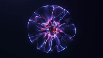 intense rouge-violet fractale coeur formant une embrasé abstrait forme dans sans couture boucle. futuriste 4k 60 ips science-fiction énergie Floraison mouvement. video