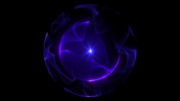 blu sfera con neon raggiante leggero aura effetto su ritagliare sfondo. ondulato il giro palla con energia nucleo senza intoppi ruota su nero schermo. ciclo continuo animazione per sito web principale pagina. ai nucleo. video