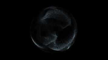 mjuk blå partikelfält sfär med skimrande mikrodamm moln och drivande plasma vågor på djup svart bakgrund. minimal sci fi abstrakt energi klot med luftig vätska rörelse och subtil kosmisk video