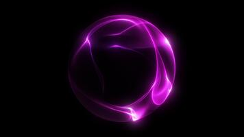 vivido rosa raggiante plasma sfera con fluente neon forme d'onda e liscio luminoso nastri su in profondità nero sfondo. futuristico sci fi energia globo con elegante fluido movimento e scintillante leggero loop video