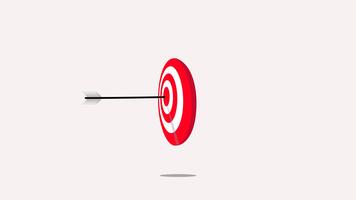 Shoot on target with a simple arrow circle animation on a white background. Animation of a bow arrow flying at the target. The arrow hits the target once. 2D animation 4K video