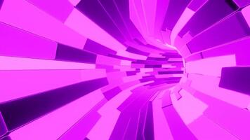 Magenta futuristic tunnel formed by geometric light panels extending into deep space. Abstract concept video