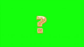 animerad fråga mark kaka karaktär flytande på grön skärm bakgrund video