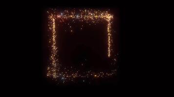 gnistrande gyllene fyrkant ram animerad partiklar effekt på svart bakgrund video