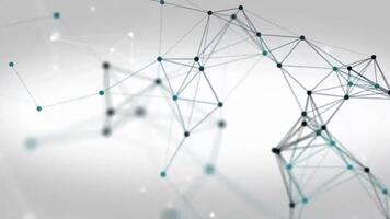 Abstract network connections formed by thin lines and nodes floating on bright background. Technology concept video