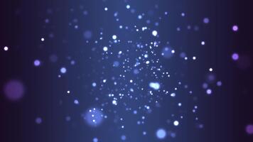 Blue glowing floating particles drifting slowly in dark abstract depth space. Abstract concept video