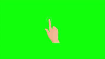 Animated hand cursor pointing and tapping on a bright green screen background, a motion graphic video