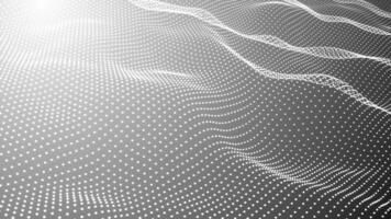 Weiß gepunktet Welle Oberfläche gebildet durch fließend Digital Partikel Gitter im Perspektive Sicht. Technologie Konzept video