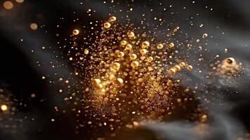 guld partikel strömma abstrakt med elegant skimrande rörelse och mörk lyx bakgrund video