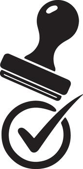 aprobado caucho sello icono con marca de verificación símbolo ilustrando éxito, validación, calidad garantía, y terminado Tareas en blanco antecedentes vector