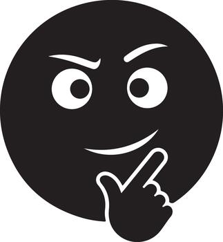 Contemplative emoticon with furrowed brows and finger on chin, symbolizing deep thought, reflection, questioning, and problem-solving icon. vector