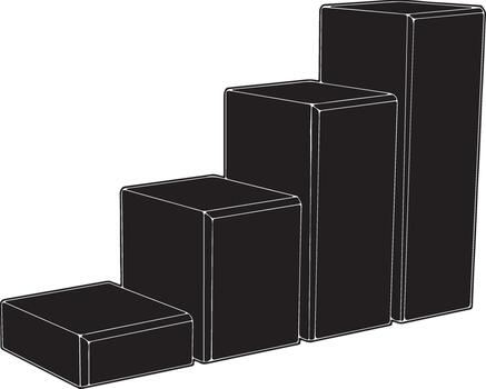 Ascending black rectangular blocks forming a step graph, symbolizing growth, progress, and financial data increase in a business concept. vector