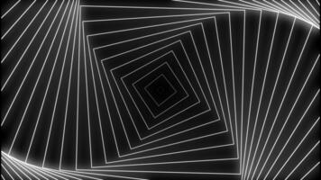 abstrakt roterande vit lysande kvadrater skapande en fascinerande optisk illusion tunnel på en skarp minimalistisk bakgrund video