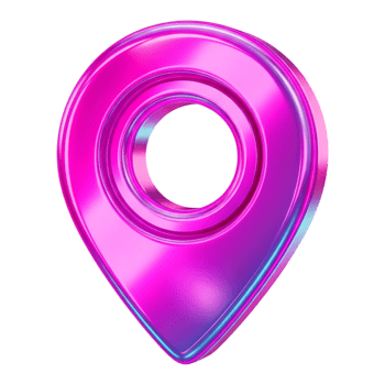 3d Karta stift plats markör ikon i glansig rosa lila holografiska lutning, navigering pekare med cirkulär Centrum, gps symbol png