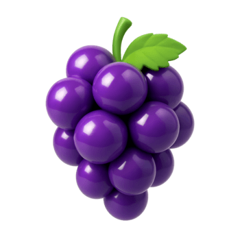 3d icona di un' grappolo di viola uva, brillante superficie, galleggiante, realistico 3d isolato su un' trasparente sfondo png