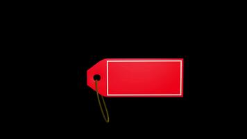 Large blank red price tag animation on black background. Alpha channel customizable element. video