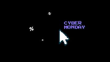 cyber maandag pixel kunst muis cursor Klik animatie geïsoleerd Aan zwart achtergrond voor online uitverkoop. video