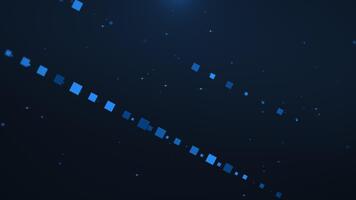 digital fluir con luminoso partículas, dinámica cúbico puntos en profundo azul ambiente video