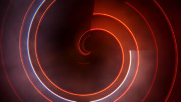 dark studio illuminated by rotating neon rings and luminous particle effects video
