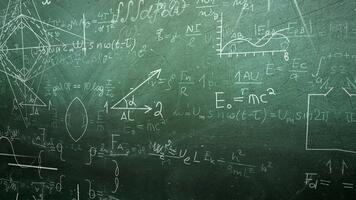 intensiv vetenskap klassrum scen med invecklad ekvationer och grafiska data video
