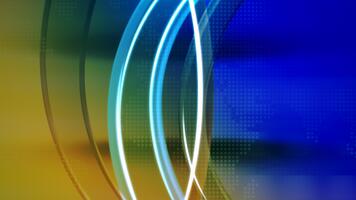 lysande cirkulär former och sotning kurvor flytta över färgrik scen dynamiskt video