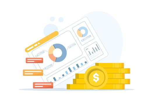 Financial planning and investment analysis with data charts and growth reports. design for business strategy, marketing insights, and analytic brainstorming. vector