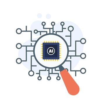 ilustración demostración ai máquina aprendizaje con buscar y analítica elementos, representando datos Procesando, inteligente automatización, y artificial inteligencia sistemas vector