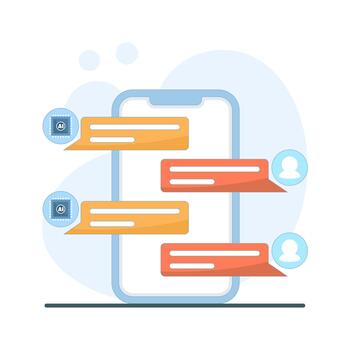 móvil teléfono con ai chatbot para cliente servicio, inteligente digital apoyo plataforma, automatizado mensajería, virtual asistente interfaz, en línea comunicación, plano moderno diseño. vector