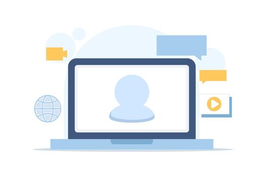 Webinar and chat icon , laptop or computer display, online seminar, virtual speaker, digital communication concept, web conference simple illustration. vector