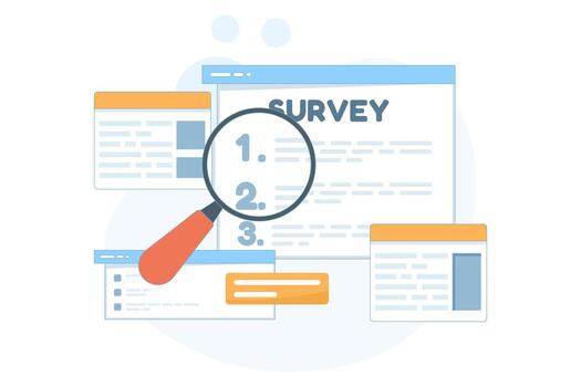 Digital survey with mobile app tests, form responses, and feedback submission. Clean for questionnaires, online assessment, and data collection. vector