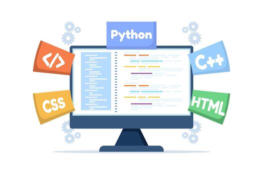 computadora demostración código líneas, profesional programación y software desarrollo concepto, digital ingeniería, codificación tareas, limpiar diseño para tecnología y creativo marca. vector