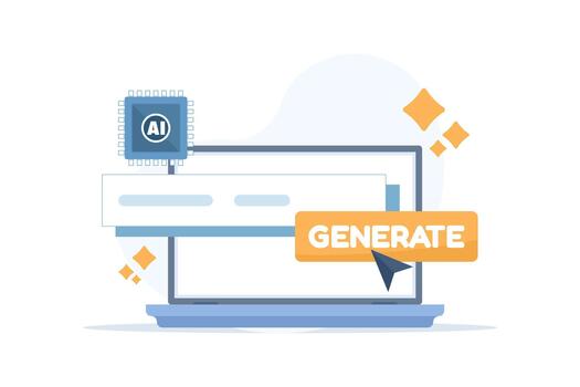 alimentado por ai contenido creación ilustración, demostración artificial inteligencia generando imágenes, texto, y medios de comunicación, automatización en creativo diseño, y moderno digital tecnología concepto. vector