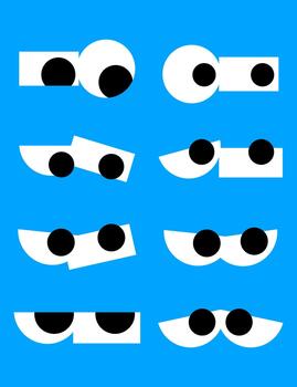 Set of simple cartoon eyes with black pupils looking left right up and down on blue background vector