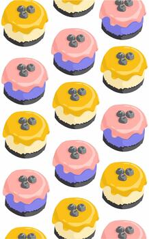 Colorful cupcakes with frosting and blueberries vector