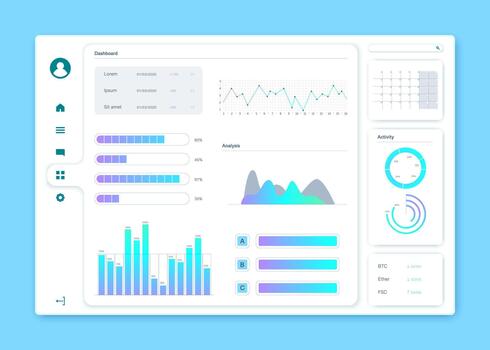Color Dashboard Design Interface Template User Panel Analysis Concept. vector